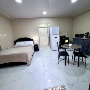 Fridge Stive in Studio Apartment Citrus Suites Garden Studio Queen Bed Pool House Trinidad